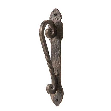 Artesano Iron Works [AIW-0009-NI] Wrought Iron Door Pull Handle - Twisted Scroll Bar - Hammered Backplate - Natural Finish - 10 3/8&quot; C/C - 2 1/8&quot; W x 12&quot; L