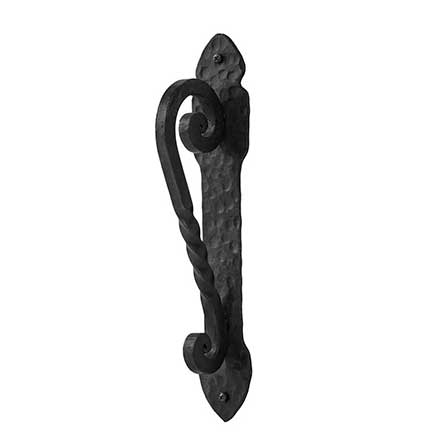 Artesano Iron Works [AIW-0009-SB] Wrought Iron Door Pull Handle - Twisted Scroll Bar - Hammered Backplate - Semi-Matte Black Finish - 10 3/8&quot; C/C - 2 1/8&quot; W x 12&quot; L