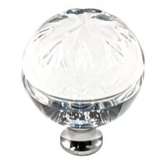 Cal Crystal [M1112-US5] Crystal Cabinet Knob - Clear - Globe - Floral Etching - Antique Brass Stem - 1 3/8&quot; Dia.