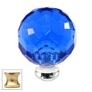 Cal Crystal [M30-BLUE-US3] Crystal Cabinet Knob - Blue - Cut Globe - Medium - Polished Brass Stem - 1 3/16" Dia.