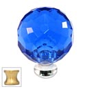 Cal Crystal [M30-BLUE-US4] Crystal Cabinet Knob - Blue - Cut Globe - Medium - Satin Brass Stem - 1 3/16" Dia.