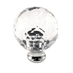 Cal Crystal [M30-US14] Crystal Cabinet Knob - Clear - Cut Globe - Medium - Polished Nickel Stem - 1 3/16&quot; Dia.