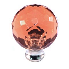 Cal Crystal [M30-PINK-US15] Crystal Cabinet Knob - Pink - Cut Globe - Medium - Satin Nickel Stem - 1 3/16&quot; Dia.
