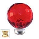 Cal Crystal [M30-RED-US3] Crystal Cabinet Knob - Red - Cut Globe - Medium - Polished Brass Stem - 1 3/16&quot; Dia.