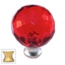 Cal Crystal [M30-RED-US4] Crystal Cabinet Knob - Red - Cut Globe - Medium - Satin Brass Stem - 1 3/16&quot; Dia.