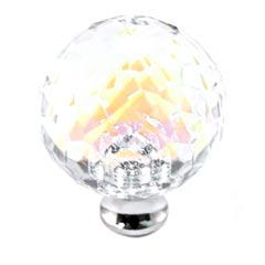 Cal Crystal [M35AB-US26] Crystal Cabinet Knob - Prism - Cut Globe - Large - Polished Chrome Stem - 1 3/8&quot; Dia.
