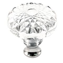 Cal Crystal [M993-US26] Crystal Cabinet Knob - Clear - Flat Round w/ Textured Top - Polished Chrome Stem - 1 3/8&quot; Dia.