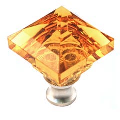 Cal Crystal [M995-AMBER-US4] Crystal Cabinet Knob - Amber - Pyramid - Satin Brass Stem - 1 1/4&quot; Sq.