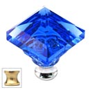 Cal Crystal [M995-BLUE-US3] Crystal Cabinet Knob - Blue - Pyramid - Polished Brass Stem - 1 1/4" Sq.