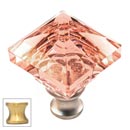 Cal Crystal [M995-PINK-US4] Crystal Cabinet Knob - Pink - Pyramid - Satin Brass Stem - 1 1/4" Sq.