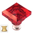 Cal Crystal [M995-RED-US4] Crystal Cabinet Knob - Red - Pyramid - Satin Brass Stem - 1 1/4" Sq.