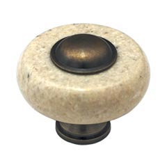 Cal Crystal [JDY-1-US10B] Marble Cabinet Knob - Natural (Beige) - Round w/ Ferrule - Oil Rubbed Bronze - 1 1/2&quot; Dia.