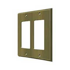 Deltana [SWP4741U5] Solid Brass Wall Switch Plate Cover - Double Rocker - Antique Brass Finish