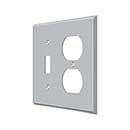 Deltana [SWP4762U26D] Solid Brass Wall Plug &amp; Switch Plate Cover - Single Switch / Double Outlet - Brushed Chrome Finish
