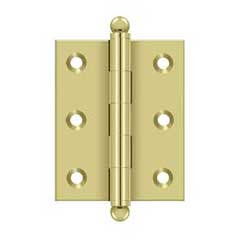 Deltana [CH2520U3-UNL] Solid Brass Cabinet Door Butt Hinge - Ball Tip - Square Corner - Polished Brass (Unlacquered) Finish - Pair - 2 1/2&quot; H x 2&quot; W