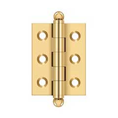 Deltana [CH2015CR003] Solid Brass Cabinet Door Butt Hinge - Ball Tip - Square Corner - Polished Brass (PVD) Finish - Pair - 2&quot; H x 1 1/2&quot; W