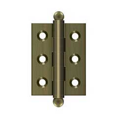 Deltana [CH2015U5] Solid Brass Cabinet Door Butt Hinge - Ball Tip - Square Corner - Antique Brass Finish - Pair - 2&quot; H x 1 1/2&quot; W