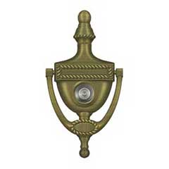 Deltana [DKV6RU5] Solid Brass Door Knocker - Victorian Rope w/ Viewer - Antique Brass Finish - 6&quot; H