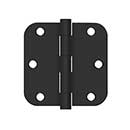 Deltana [SS35R51B] Stainless Steel Door Butt Hinge - Residential - Button Tip - 5/8" Radius Corner - Paint Black Finish - Pair - 3 1/2" H x 3 1/2" W