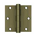 Deltana [S35HD5] Steel Door Butt Hinge - Residential - Heavy Duty - Square Corner - Antique Brass Finish - Pair - 3 1/2" H x 3 1/2" W