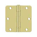 Deltana [S35R4BB3] Steel Door Butt Hinge - Residential - 1/4&quot; Radius Corner - Ball Bearing - Polished Brass Finish - Pair - 3 1/2&quot; H x 3 1/2&quot; W