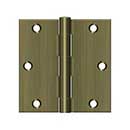 Deltana [S35U5-R] Steel Door Butt Hinge - Residential - Square Corner - Antique Brass Finish - Pair - 3 1/2" H x 3 1/2" W