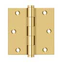 Deltana [CSB35] Solid Brass Door Butt Hinge - Button Tip - Square Corner - Polished Brass (PVD) Finish - Pair - 3 1/2" H x 3 1/2" W