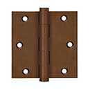 Deltana [DSB3510BR] Solid Brass Door Butt Hinge - Button Tip - Square Corner - Bronze Rust Finish - Pair - 3 1/2" H x 3 1/2" W
