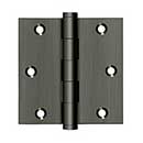 Deltana [DSB3515A] Solid Brass Door Butt Hinge - Button Tip - Square Corner - Antique Nickel Finish - Pair - 3 1/2" H x 3 1/2" W