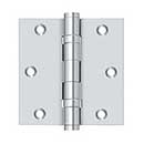 Deltana [DSB35B26] Solid Brass Door Butt Hinge - Ball Bearing - Button Tip - Square Corner - Polished Chrome Finish - Pair - 3 1/2" H x 3 1/2" W