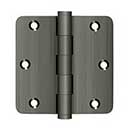 Deltana [DSB35R415A] Solid Brass Door Butt Hinge - Button Tip - 1/4" Radius Corner - Antique Nickel Finish - Pair - 3 1/2" H x 3 1/2" W