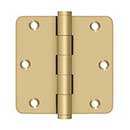 Deltana [DSB35R44] Solid Brass Door Butt Hinge - Button Tip - 1/4" Radius Corner - Brushed Brass Finish - Pair - 3 1/2" H x 3 1/2" W