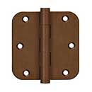Deltana [DSB35R510BR-R] Solid Brass Door Butt Hinge - Residential - Button Tip - 5/8" Radius Corner - Bronze Rust Finish - Pair - 3 1/2" H x 3 1/2" W