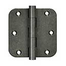 Deltana [DSB35R510WM-R] Solid Brass Door Butt Hinge - Residential - Button Tip - 5/8&quot; Radius Corner - Weathered Medium Finish - Pair - 3 1/2&quot; H x 3 1/2&quot; W