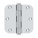 Deltana [DSB35R526-R] Solid Brass Door Butt Hinge - Residential - Button Tip - 5/8" Radius Corner - Polished Chrome Finish - Pair - 3 1/2" H x 3 1/2" W