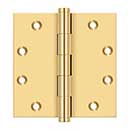 Deltana [CSB45] Solid Brass Door Butt Hinge - Plain Bearing - Button Tip - Square Corner - Polished Brass (PVD) Finish - Pair - 4 1/2" H x 4 1/2" W