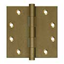Deltana [DSB4510BM] Solid Brass Door Butt Hinge - Plain Bearing - Button Tip - Square Corner - Bronze Medium Finish - Pair - 4 1/2&quot; H x 4 1/2&quot; W