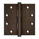 Deltana [DSB4510WD] Solid Brass Door Butt Hinge - Plain Bearing - Button Tip - Square Corner - Weathered Dark Finish - Pair - 4 1/2" H x 4 1/2" W