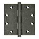 Deltana [DSB4510WM] Solid Brass Door Butt Hinge - Plain Bearing - Button Tip - Square Corner - Weathered Medium Finish - Pair - 4 1/2" H x 4 1/2" W