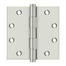 Deltana [DSB4514] Solid Brass Door Butt Hinge - Plain Bearing - Button Tip - Square Corner - Polished Nickel Finish - Pair - 4 1/2" H x 4 1/2" W