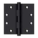 Deltana [DSB4519] Solid Brass Door Butt Hinge - Plain Bearing - Button Tip - Square Corner - Paint Black Finish - Pair - 4 1/2&quot; H x 4 1/2&quot; W