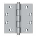 Deltana [DSB4526D] Solid Brass Door Butt Hinge - Plain Bearing - Button Tip - Square Corner - Brushed Chrome Finish - Pair - 4 1/2" H x 4 1/2" W