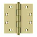 Deltana [DSB453-UNL] Solid Brass Door Butt Hinge - Plain Bearing - Button Tip - Square Corner - Polished Brass (Unlacquered) Finish - Pair - 4 1/2&quot; H x 4 1/2&quot; W