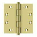 Deltana [DSB453] Solid Brass Door Butt Hinge - Plain Bearing - Button Tip - Square Corner - Polished Brass Finish - Pair - 4 1/2" H x 4 1/2" W