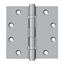 Deltana [DSB45B26D] Solid Brass Door Butt Hinge - Ball Bearing - Button Tip - Square Corner - Brushed Chrome Finish - Pair - 4 1/2&quot; H x 4 1/2&quot; W