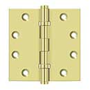 Deltana [DSB45B3] Solid Brass Door Butt Hinge - Ball Bearing - Button Tip - Square Corner - Polished Brass Finish - Pair - 4 1/2&quot; H x 4 1/2&quot; W