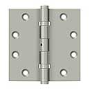 Deltana [DSB45NB15] Solid Brass Door Butt Hinge - Ball Bearing - Non-Removable Pin - Button Tip - Square Corner - Brushed Nickel Finish - Pair - 4 1/2" H x 4 1/2" W