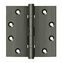 Deltana [DSB45NB15A] Solid Brass Door Butt Hinge - Ball Bearing - Non-Removable Pin - Button Tip - Square Corner - Antique Nickel Finish - Pair - 4 1/2" H x 4 1/2" W