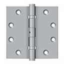 Deltana [DSB45NB26D] Solid Brass Door Butt Hinge - Ball Bearing - Non-Removable Pin - Button Tip - Square Corner - Brushed Chrome Finish - Pair - 4 1/2" H x 4 1/2" W