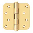Deltana [CSB44R5-RZ] Solid Brass Door Butt Hinge - Residential - Button Tip - 5/8" Radius Corner - Zig-Zag - Polished Brass (PVD) Finish - Pair - 4" H x 4" W